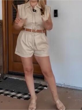 GREY LAB Cream Faux Leather Sleeveless Romper